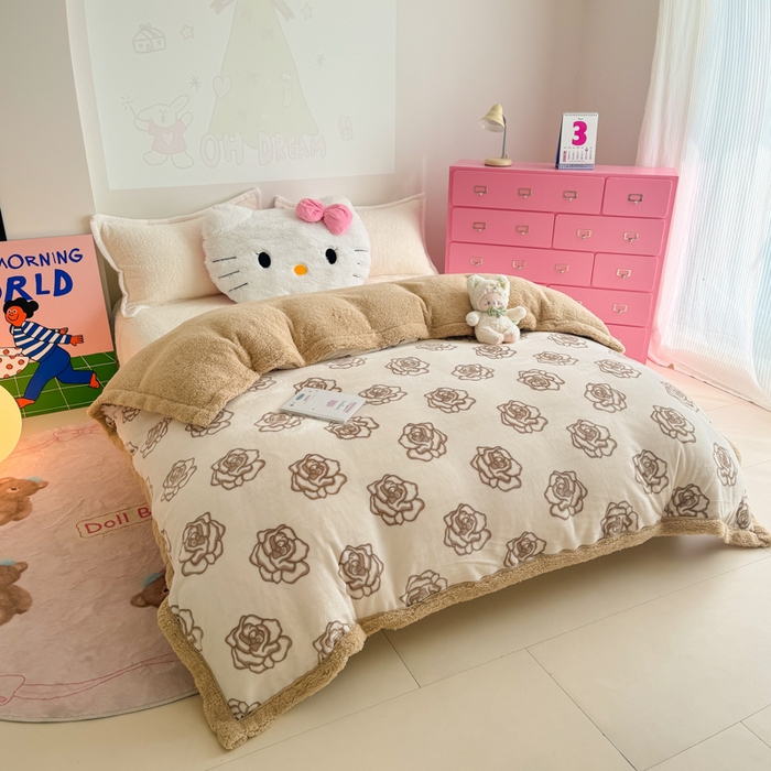 91家纺网 家纺一手货源 找家纺 艾特你 2025新款多功能羊羔绒牛奶绒单毛毯单被套 羊-苏颜