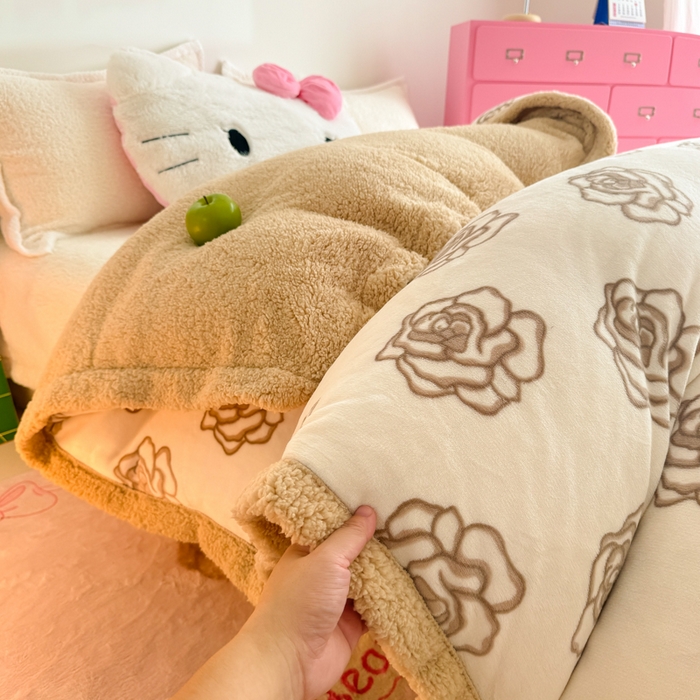 91家纺网 家纺一手货源 找家纺 艾特你 2025新款多功能羊羔绒牛奶绒单毛毯单被套 羊-苏颜