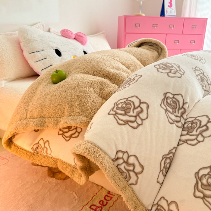 91家纺网 家纺一手货源 找家纺 艾特你 2025新款多功能羊羔绒牛奶绒单毛毯单被套 羊-苏颜