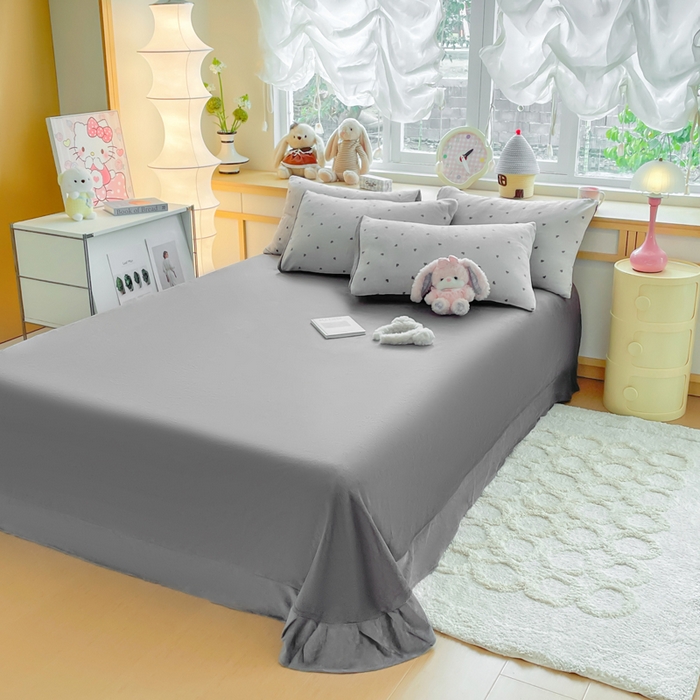 91家纺网 家纺一手货源 找家纺 弗苓家纺 2025新款加厚保暖双面牛奶绒四件套 甜心-灰