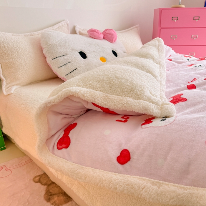 91家纺网 家纺一手货源 找家纺 艾特你 2025新款多功能羊羔绒牛奶绒单毛毯单被套 羊-糖果猫咪