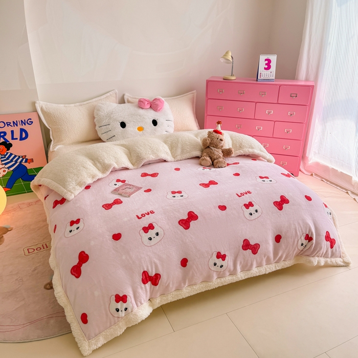 91家纺网 家纺一手货源 找家纺 艾特你 2025新款多功能羊羔绒牛奶绒单毛毯单被套 羊-糖果猫咪