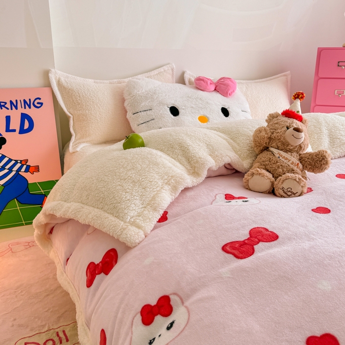 91家纺网 家纺一手货源 找家纺 艾特你 2025新款多功能羊羔绒牛奶绒单毛毯单被套 羊-糖果猫咪