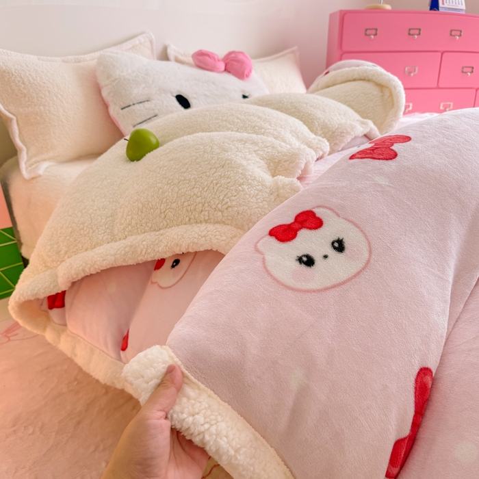 91家纺网 家纺一手货源 找家纺 艾特你 2025新款多功能羊羔绒牛奶绒单毛毯单被套 羊-糖果猫咪