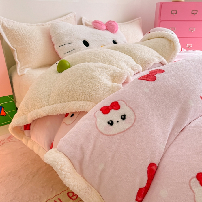 91家纺网 家纺一手货源 找家纺 艾特你 2025新款多功能羊羔绒牛奶绒单毛毯单被套 羊-糖果猫咪