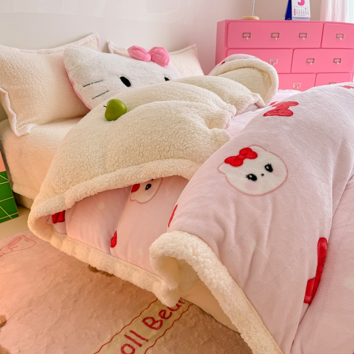 91家纺网 家纺一手货源 找家纺 艾特你 2025新款多功能羊羔绒牛奶绒单毛毯单被套 羊-糖果猫咪