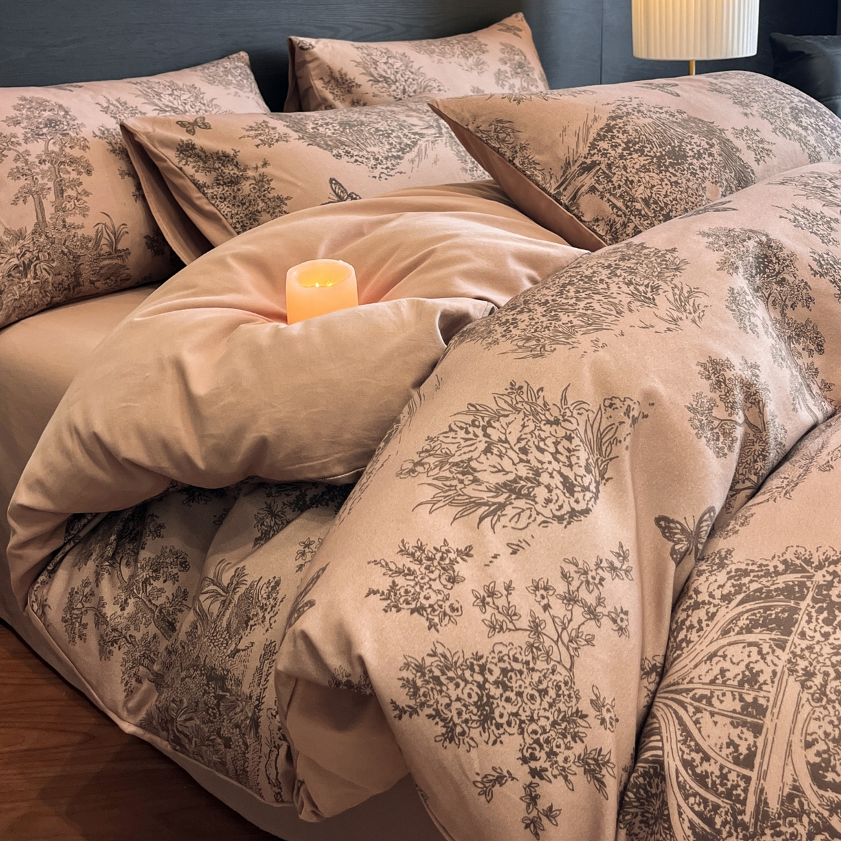 卧趣家纺 2025秋冬新品法式复古全棉A类磨毛四件套 春烟-咖