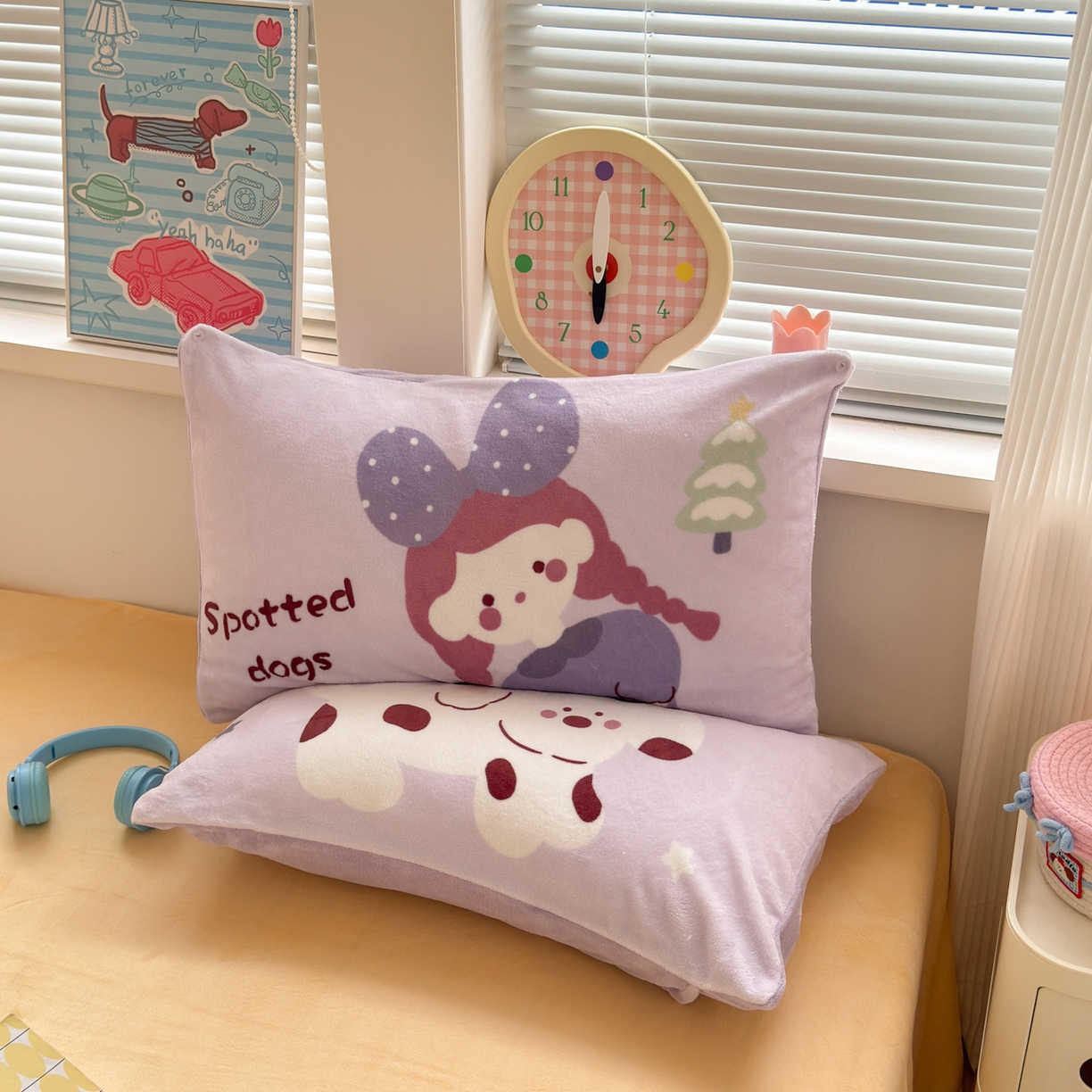 91家纺网 家纺一手货源 找家纺 寐居家纺 2025新款毛球毛巾绣牛奶绒四件套 毛球球·豆蔻女孩