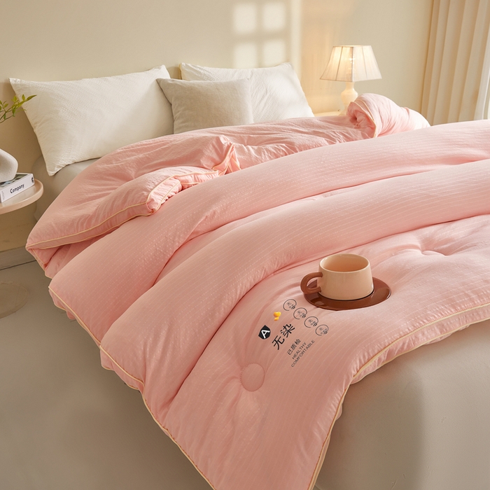 91家纺网 家纺一手货源 找家纺 艾特你 2025新款水洗棉提花无染立体大豆被子被芯 无染-粉色