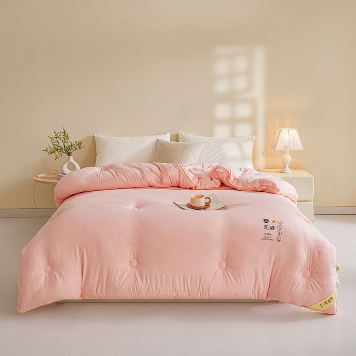 91家纺网 家纺一手货源 找家纺 艾特你 2025新款水洗棉提花无染立体大豆被子被芯 无染-粉色