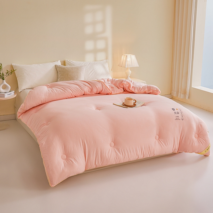 91家纺网 家纺一手货源 找家纺 艾特你 2025新款水洗棉提花无染立体大豆被子被芯 无染-粉色