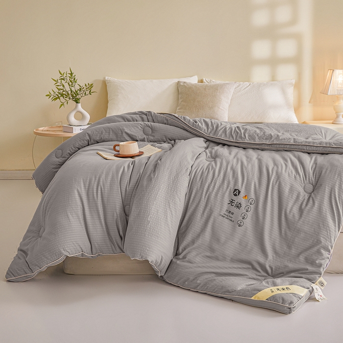 91家纺网 家纺一手货源 找家纺 艾特你 2025新款水洗棉提花无染立体大豆被子被芯 无染-灰色