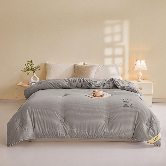 91家纺网 家纺一手货源 找家纺 艾特你 2025新款水洗棉提花无染立体大豆被子被芯 无染-灰色