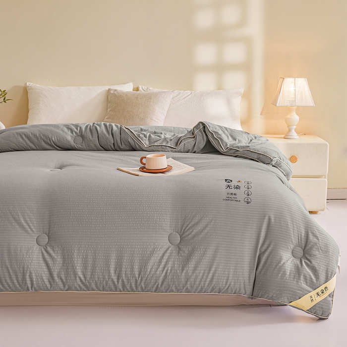 91家纺网 家纺一手货源 找家纺 艾特你 2025新款水洗棉提花无染立体大豆被子被芯 无染-灰色