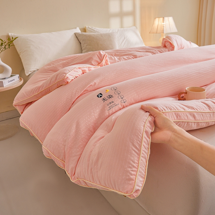91家纺网 家纺一手货源 找家纺 艾特你 2025新款水洗棉提花无染立体大豆被子被芯 无染-粉色