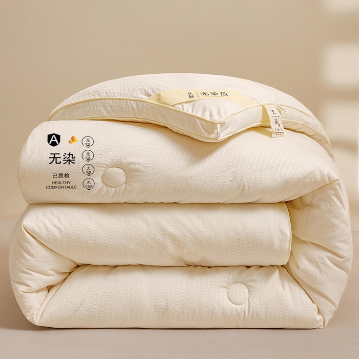 91家纺网 家纺一手货源 找家纺 艾特你 2025新款水洗棉提花无染立体大豆被子被芯 无染-白色