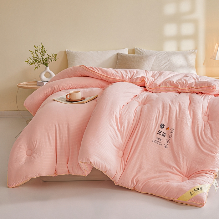 91家纺网 家纺一手货源 找家纺 艾特你 2025新款水洗棉提花无染立体大豆被子被芯 无染-粉色