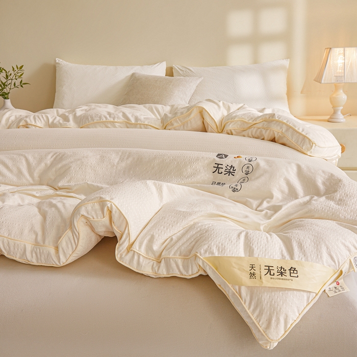 91家纺网 家纺一手货源 找家纺 艾特你 2025新款水洗棉提花无染立体大豆被子被芯 无染-白色