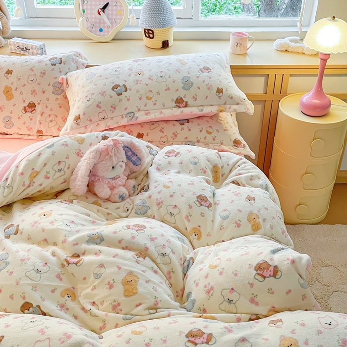 91家纺网 家纺一手货源 找家纺 弗苓家纺 2025新款加厚保暖双面牛奶绒四件套 小修狗