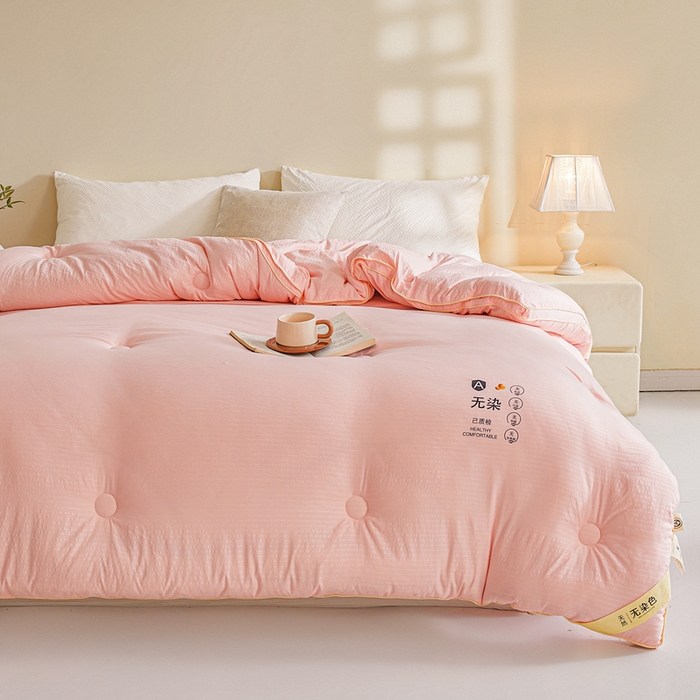 91家纺网 家纺一手货源 找家纺 艾特你 2025新款水洗棉提花无染立体大豆被子被芯 无染-粉色