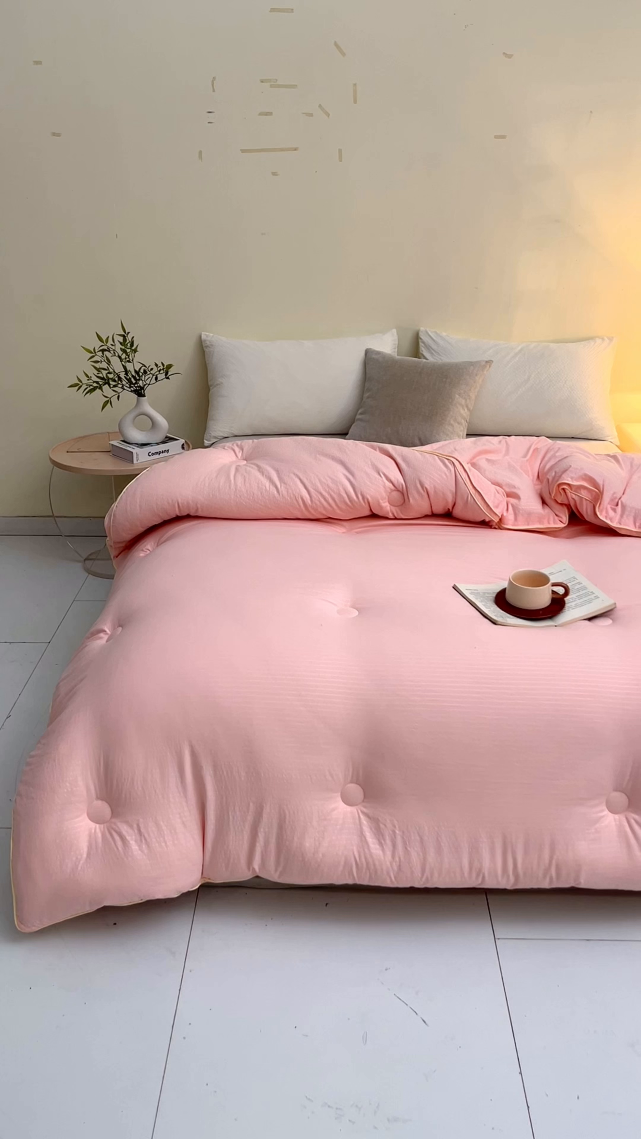 91家纺网 家纺一手货源 找家纺 艾特你 2025新款水洗棉提花无染立体大豆被子被芯 无染-粉色