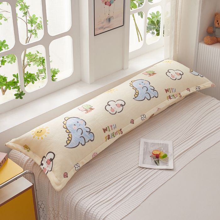 91家纺网 家纺一手货源 找家纺 翎盈家纺 2025新款冬季小清新牛奶绒双人枕套 淘气恐龙