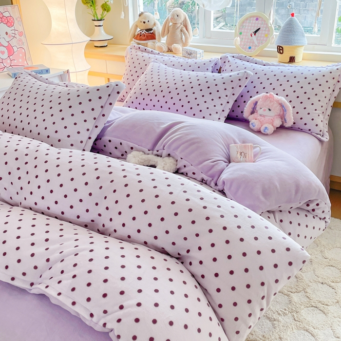 91家纺网 家纺一手货源 找家纺 弗苓家纺 2025新款加厚保暖双面牛奶绒四件套 紫啵啵