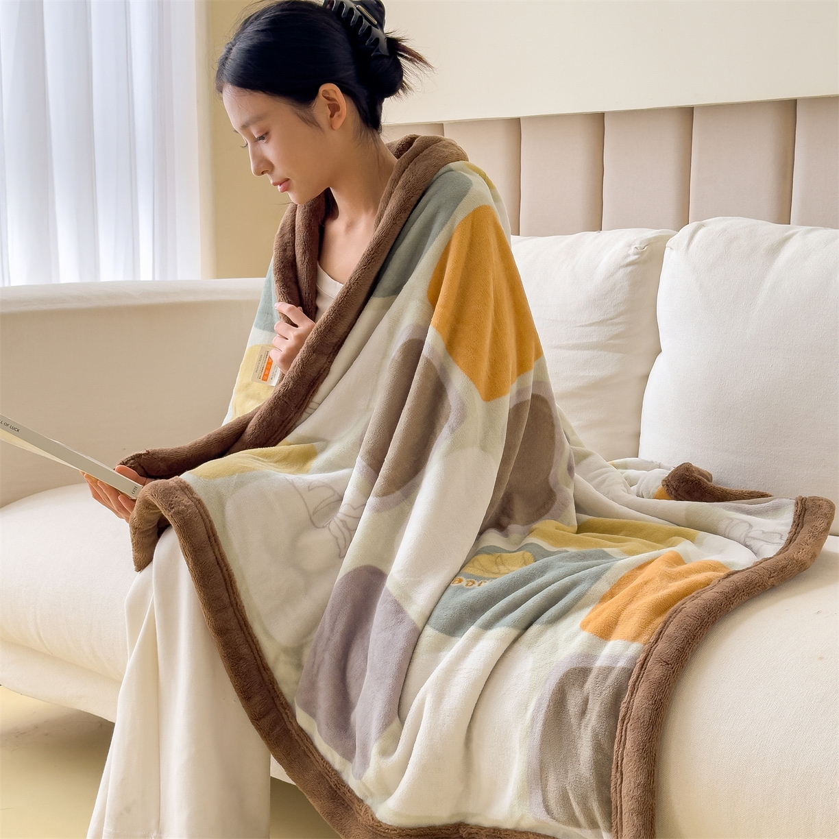 91家纺网 家纺一手货源 找家纺 慕木家纺 2025新款高克重印花牛奶绒云锦绒双层毛毯毛毯毯子（可供跨境提供买家秀） 双层毛毯-魔方格子+咖