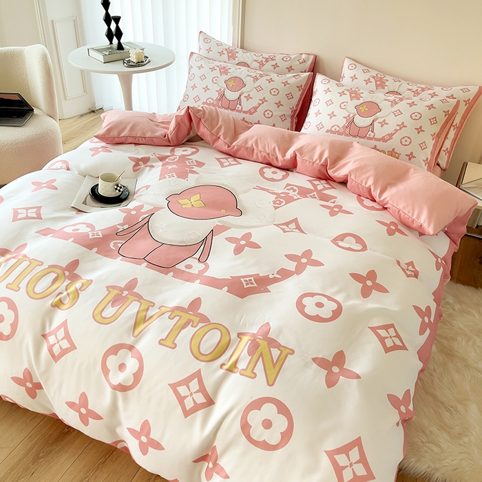 91家纺网 家纺一手货源 找家纺 色鬼布艺高端家居主号 2025秋冬新款网红款水洗棉四季款四件套 太阳花粉