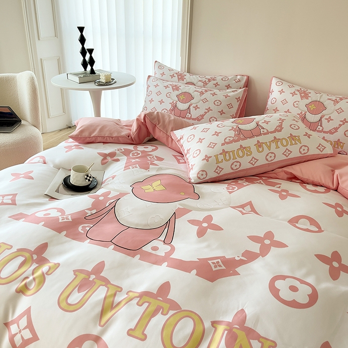 91家纺网 家纺一手货源 找家纺 色鬼布艺高端家居主号 2025秋冬新款网红款水洗棉四季款四件套 太阳花粉