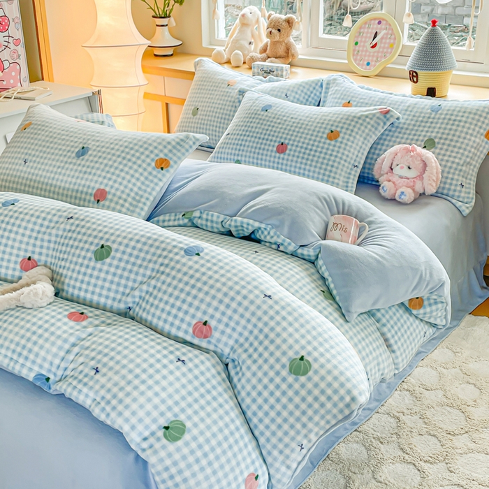 91家纺网 家纺一手货源 找家纺 典曼家纺 2025新款加厚保暖双面牛奶绒四件套 小南瓜