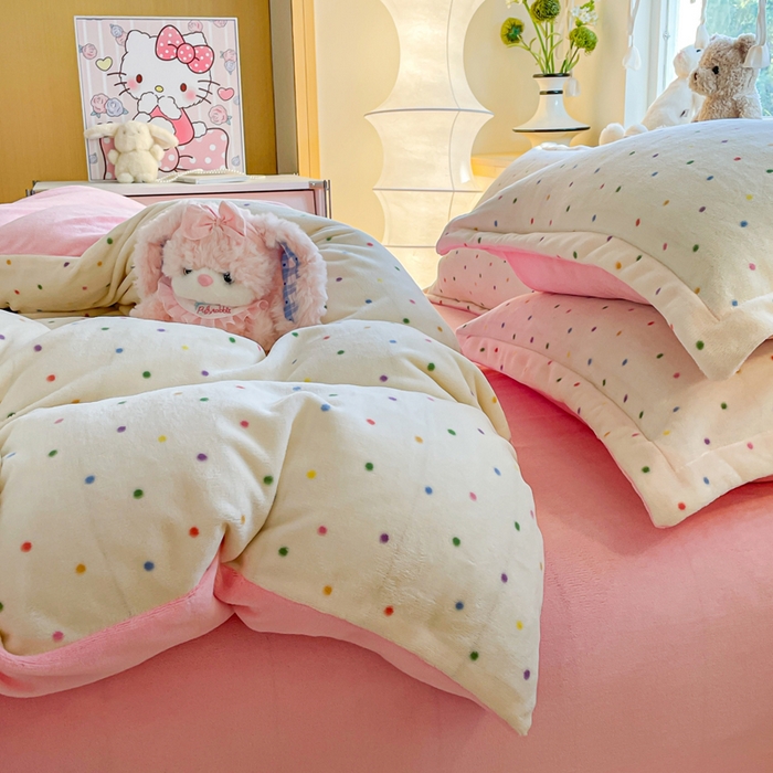 91家纺网 家纺一手货源 找家纺 典曼家纺 2025新款加厚保暖双面牛奶绒四件套 彩波点