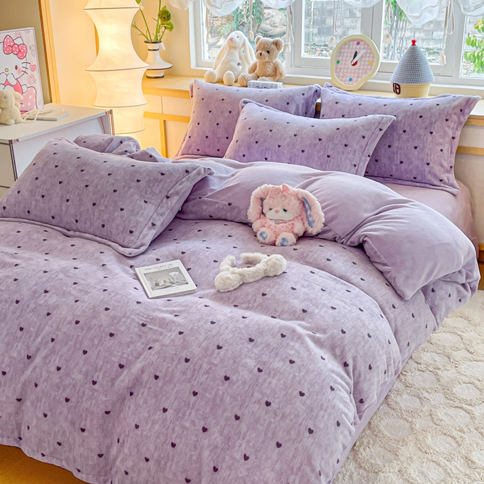 91家纺网 家纺一手货源 找家纺 典曼家纺 2025新款加厚保暖双面牛奶绒四件套 心动-紫