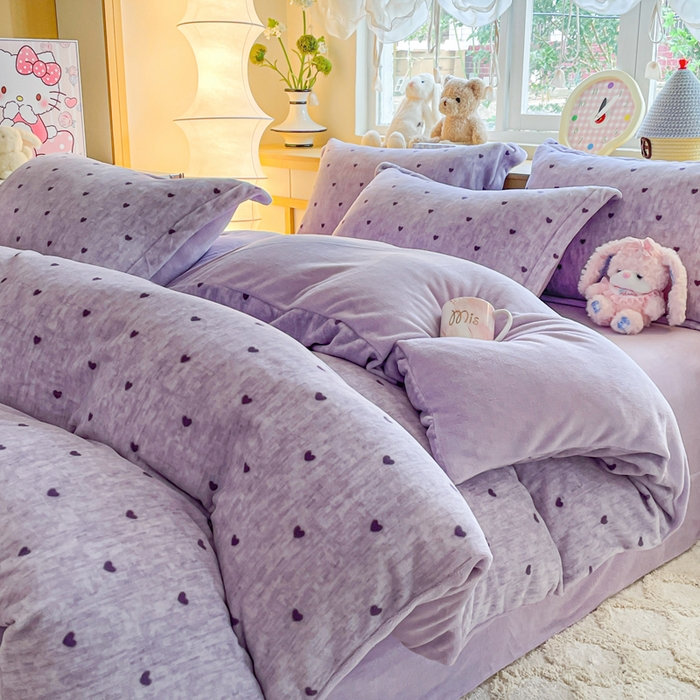 典曼家纺 2025新款加厚保暖双面牛奶绒四件套 心动-紫