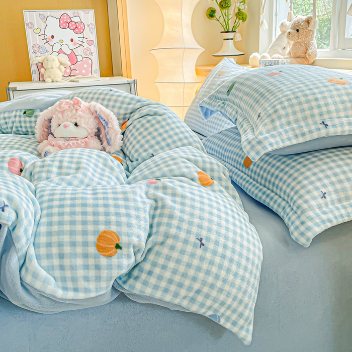 91家纺网 家纺一手货源 找家纺 典曼家纺 2025新款加厚保暖双面牛奶绒四件套 小南瓜