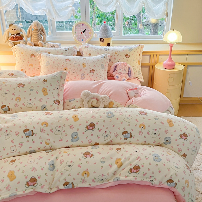 91家纺网 家纺一手货源 找家纺 典曼家纺 2025新款加厚保暖双面牛奶绒四件套 小修狗