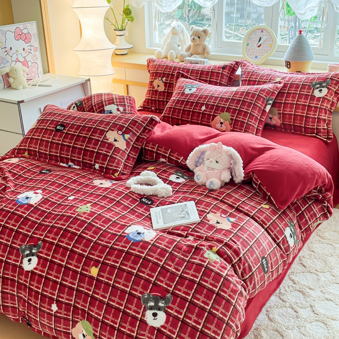 91家纺网 家纺一手货源 找家纺 典曼家纺 2025新款加厚保暖双面牛奶绒四件套 圣诞汪