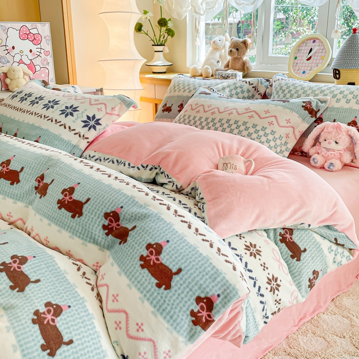 典曼家纺 2025新款加厚保暖双面牛奶绒四件套 顽皮狗
