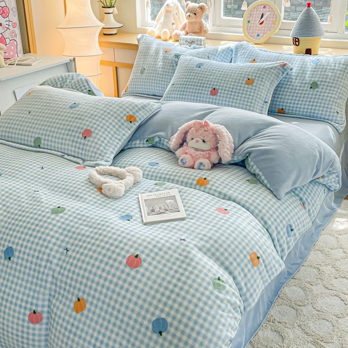 91家纺网 家纺一手货源 找家纺 典曼家纺 2025新款加厚保暖双面牛奶绒四件套 小南瓜