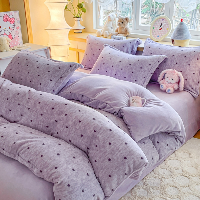 91家纺网 家纺一手货源 找家纺 典曼家纺 2025新款加厚保暖双面牛奶绒四件套 心动-紫
