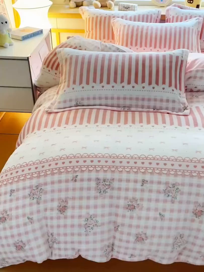 91家纺网 家纺一手货源 找家纺 典曼家纺 2025新款加厚保暖双面牛奶绒四件套 少女心