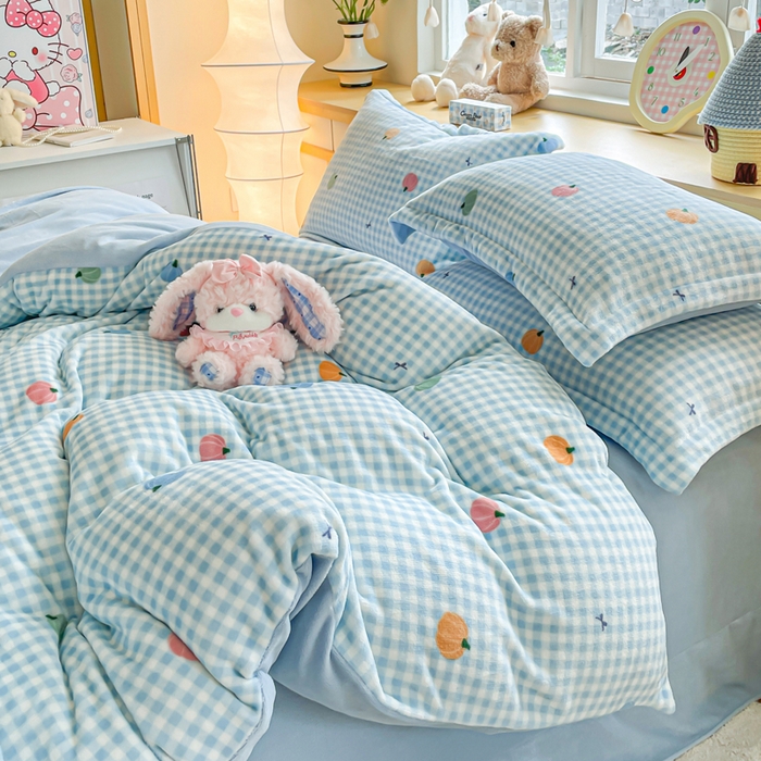 91家纺网 家纺一手货源 找家纺 典曼家纺 2025新款加厚保暖双面牛奶绒四件套 小南瓜