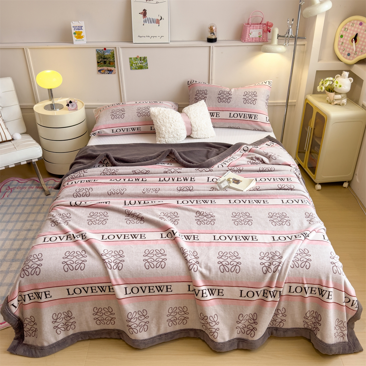 91家纺网 家纺一手货源 找家纺 慕木家纺 2025新款高克重印花牛奶绒云锦绒双层毛毯毛毯毯子（可供跨境提供买家秀） 双层毛毯-蝶舞飞+灰