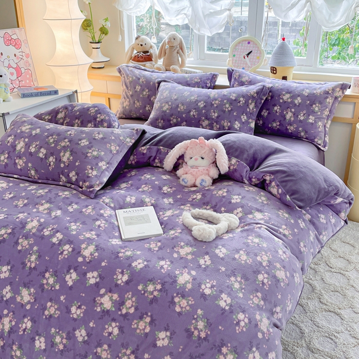 91家纺网 家纺一手货源 找家纺 典曼家纺 2025新款加厚保暖双面牛奶绒四件套 豆蔻年华