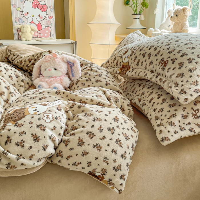 91家纺网 家纺一手货源 找家纺 典曼家纺 2025新款加厚保暖双面牛奶绒四件套 布偶兔兔