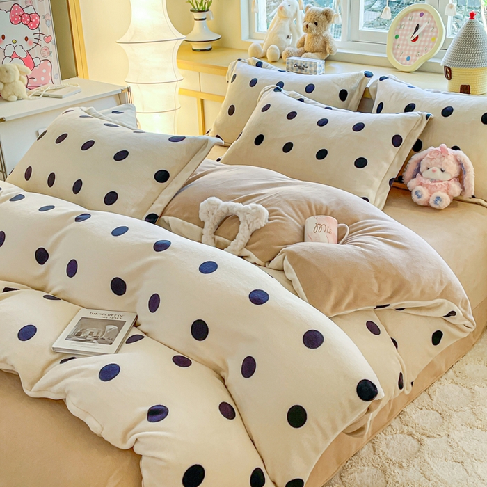 91家纺网 家纺一手货源 找家纺 典曼家纺 2025新款加厚保暖双面牛奶绒四件套 黑糖珍珠