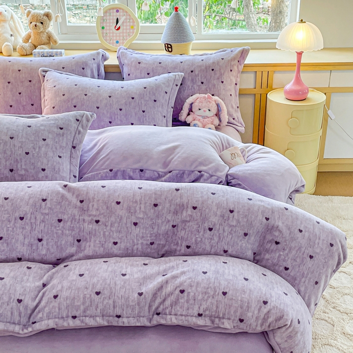 91家纺网 家纺一手货源 找家纺 典曼家纺 2025新款加厚保暖双面牛奶绒四件套 心动-紫