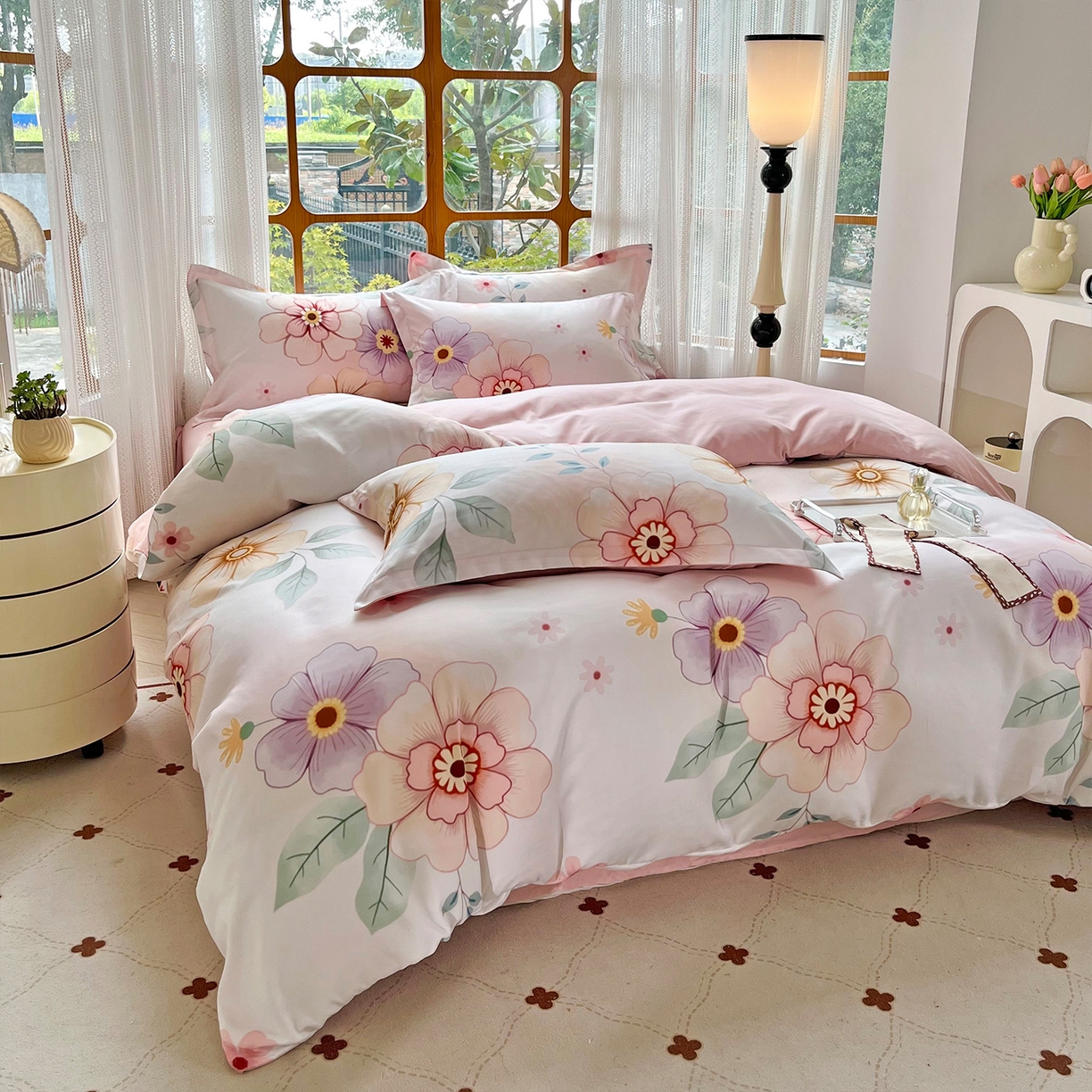 91家纺网 家纺一手货源 找家纺 佳宇轩 2025新款活性数码印花单人三件套双人四件套 春暖花开