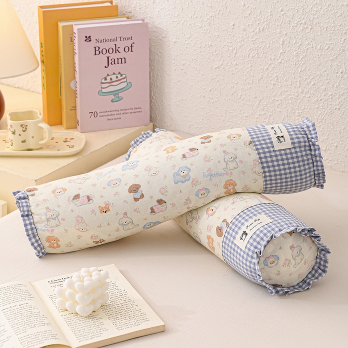 91家纺网 家纺一手货源 找家纺 （总）大熊枕芯 2025新款田园风全棉双层纱圆柱糖果荞麦枕头枕芯