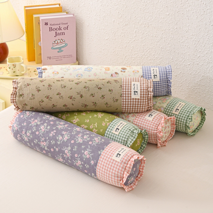 91家纺网 家纺一手货源 找家纺 （总）大熊枕芯 2025新款田园风全棉双层纱圆柱糖果荞麦枕头枕芯